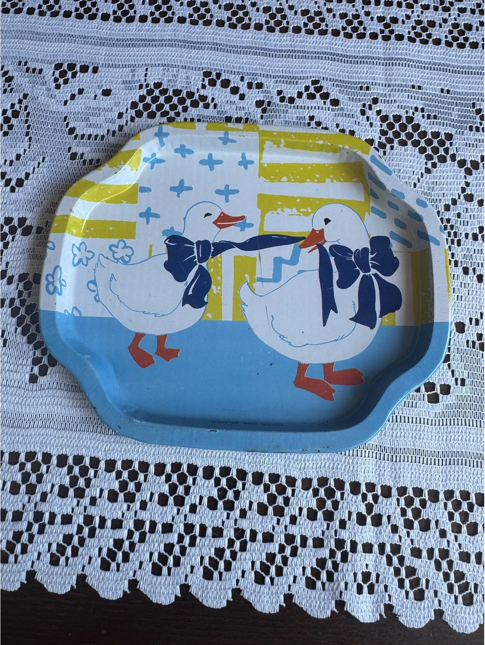 Vintage Decorative Tin Tray with Duck Design